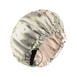 Zewurtuw Silk Feeling Satin Bonnet for Sleeping Reusable Double Layer Elastic Adjustable Hair Caps Cute Aesthetic Women Girls-Flowers
