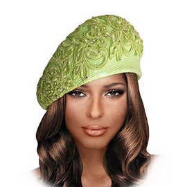 Mr. Song Millinery Tagline-Straw Beret Cloche Hat with Premium Lace ST76 (Light Green)