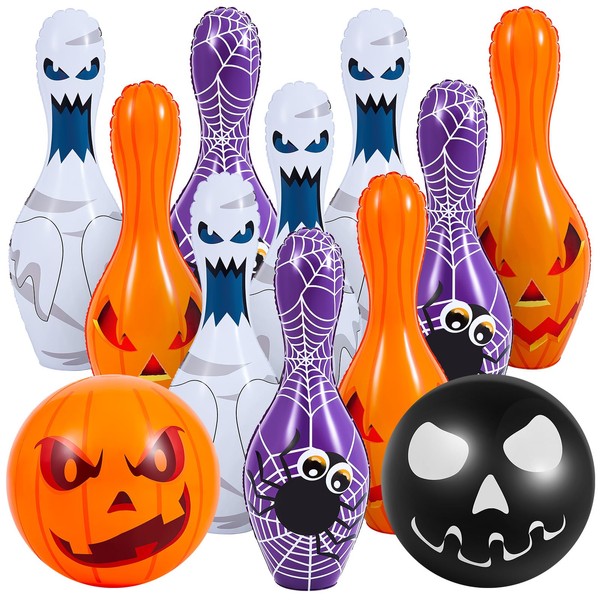 Shappy 12 Pcs Giant Halloween Inflatable Bowling Set Halloween Inflatable Bowling Game Set Giant Inflatable Bowling Set for Halloween Party, Party Supplies, Indoor Outdoor Party(Ghost)