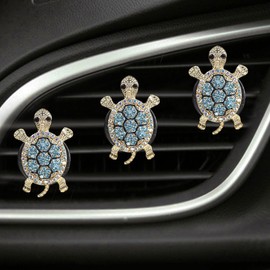 DUSCOKE 3PCS Bling Turtle Car Air Fresheners Vent Clip, Cute Rhinestone Car Dashboard Air Vent Trim Clips, Auto Interior Outlet Diffuser Decoration Accessories for Women, Girl (Blue)