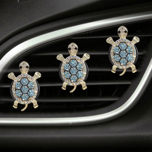 DUSCOKE 3PCS Bling Turtle Car Air Fresheners Vent Clip, Cute