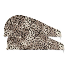 Leopard Print Cheetah Animal Hair Towel 2 Pack, Super Absorbent Hair Drying Towel Quick Dry Hair Turbans Head Towel with Button Twisty Wrap for Women Girls