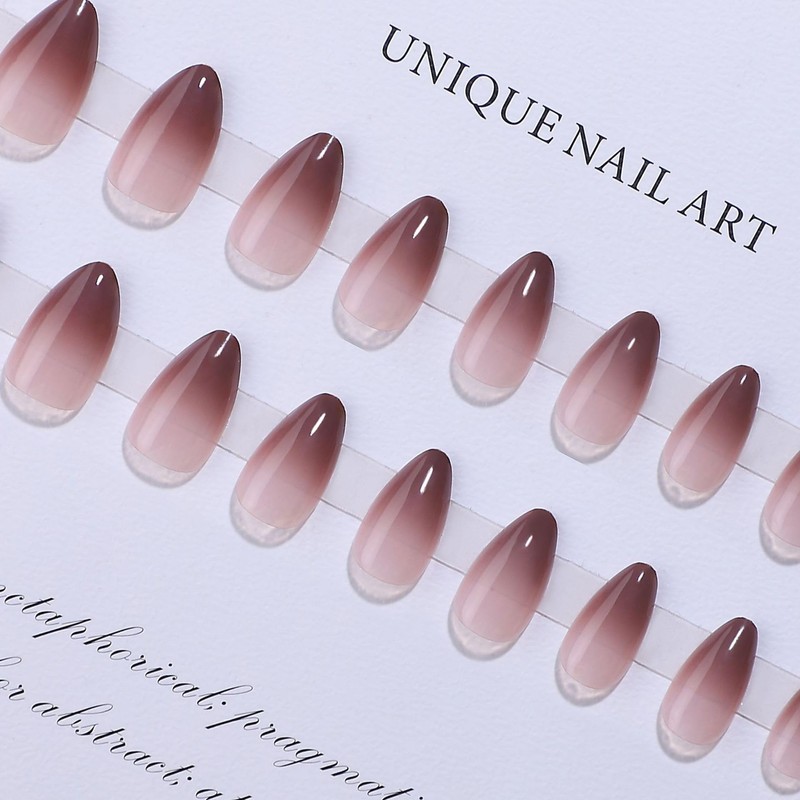 30 Pcs Pink Brown Ombre Press on Nails Short Almond