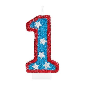 iNINGER Red 1st Birthday Candle Superhero Blue Birthday Candle 3D Number 1 Candle for Red Blue Birthday Number Candles American Flag Perfect for Independence Day and Captain America Party Supplies