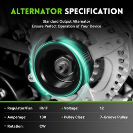 WAGSON 11390N New Alternator Replacement for 2.4L Honda Accord 2008-2012, Acura TSX 2009 2010 2011 2012 2013 2014, 130A, 12V, 7-Groove Pulley, 11390, 1042105890, 12870