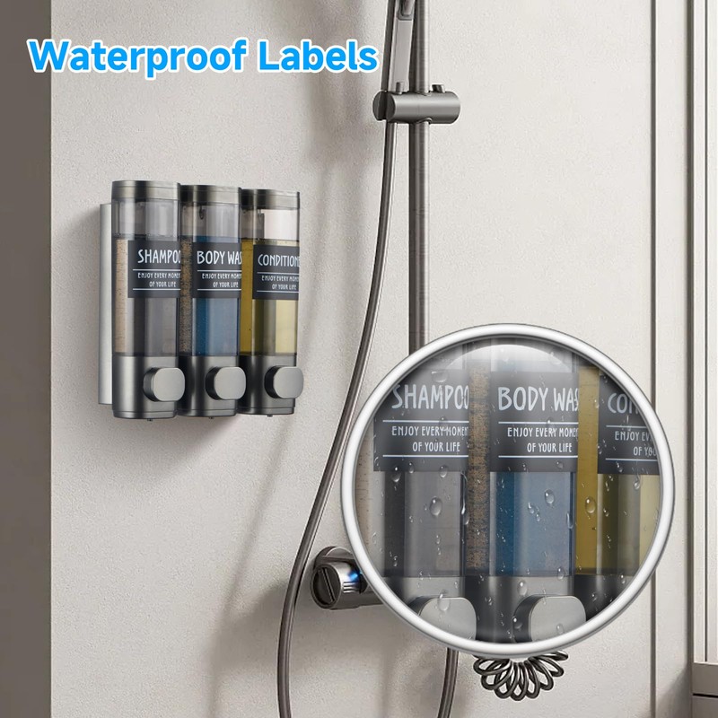 Shampoo and Conditioner Dispenser,GlintGath Shower Dispenser 3 Chamber No Drill