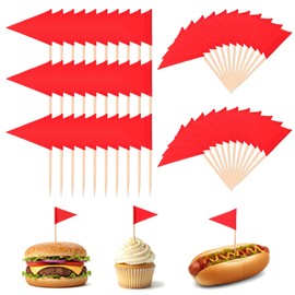 LXUEJIE 100 Pcs Red Solid Toothpick Flags, Golf Flag Toothpicks, Small Mini Plain Red Blank Triangle Stick Cupcake Toppers Blank Flag Fruit Cheese Markers for DIY Decorations Custom Labeling