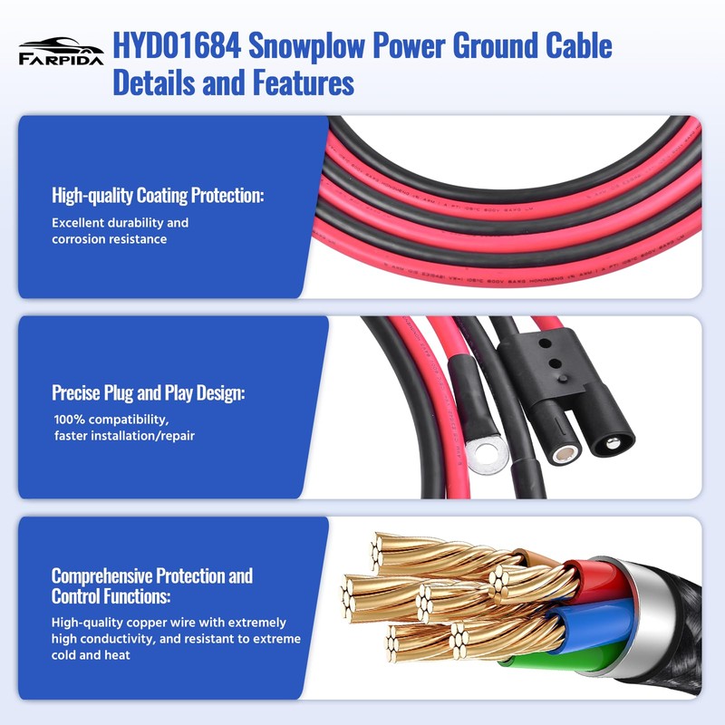 Farpida HYD01684 1304740 Truck Side Power Ground Cable 90" Fit