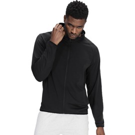 DLSMDOUS Men's UPF 50+ Sun Protection Hooded Jacket Full Zip Lightweight Cooling Long Sleeve Shirts for Running Fishing Black M