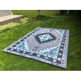 BalajeesUSA Outdoor Patio Rugs Clearance 6'x9' (183 cm x 274 cm) Nv Blue, Grey, White 20140