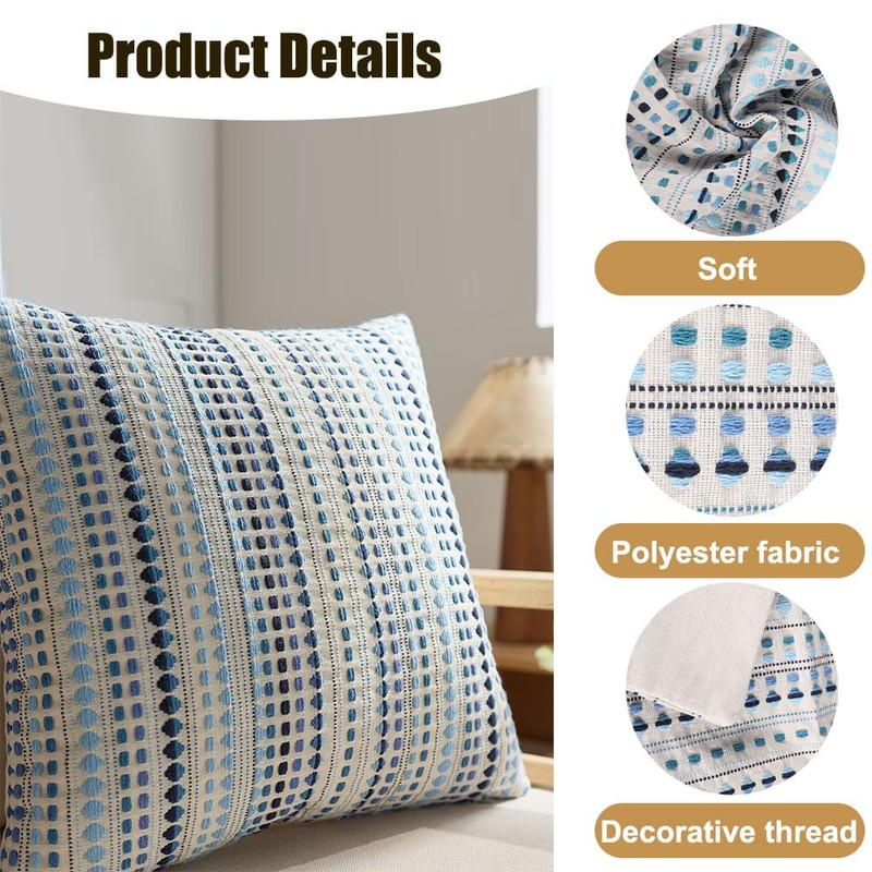 MiOYOOW Boho Throw Pillow Covers, 2Pcs Striped Textured Pillowcases Square