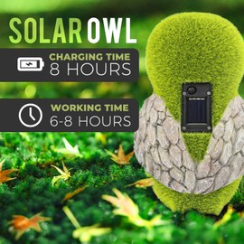 Garden Statue of Owl with Solar Light Eyes - Outdoor Fall Decoration - Yard Owl Figurine for Patio, Balcony, Lawn Ornament - Unique Housewarming Gift