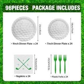 AGoooodySet 96pcs Golf Party Plates Nakins Golf Birthday Party Supplies Paper Plates Plastic Forks Disposable Tableware Set for Kids Serve 24 Guests