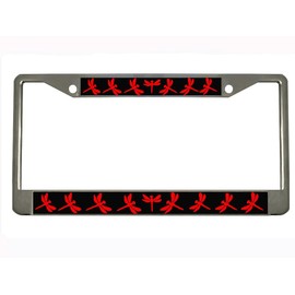 Dragon Butterfly Design Heavy Duty Metal Car License Plate Frame Auto Tag Holder (Chrome/Black/Red)