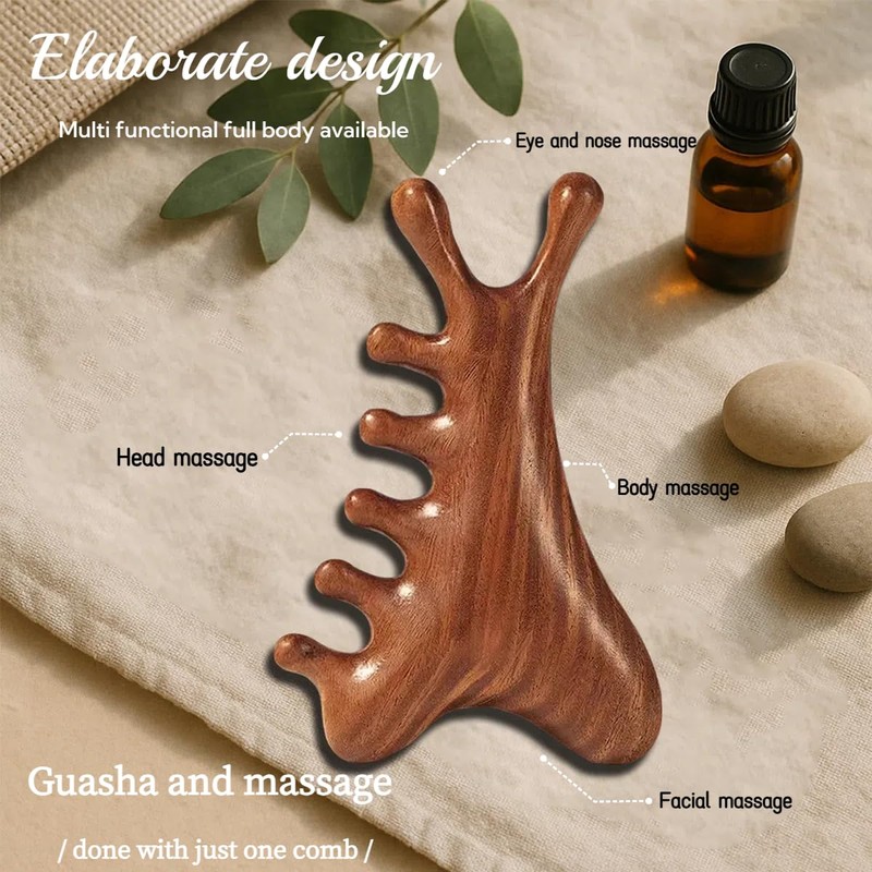 4-in-1 Gua Sha Massage Tool, Natural Wood Face Massager