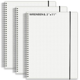 WRENBEN 3 Pack Bullet Dotted Spiral Notebooks 8.5" x 11" with 120GSM Thick Paper, Elastic Band and Transparent Cover - Large Size Dot Grid Math Notepads for Journaling, Planning (Dotted, A4)