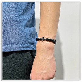 Xusamss Cross Bead Bracelet 8MM Lava Rock Turquoise Tiger Eye Onyx Stone Bracelet,7 1/2 wrist(Three Onyx Turquoise_Lava)