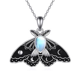 YAFEINI Moth Necklace Sterling Silver Luna Moth Moonstone Pendant Necklaces Witchy Vintage Goth Jewelry Christmas Gifts for Women