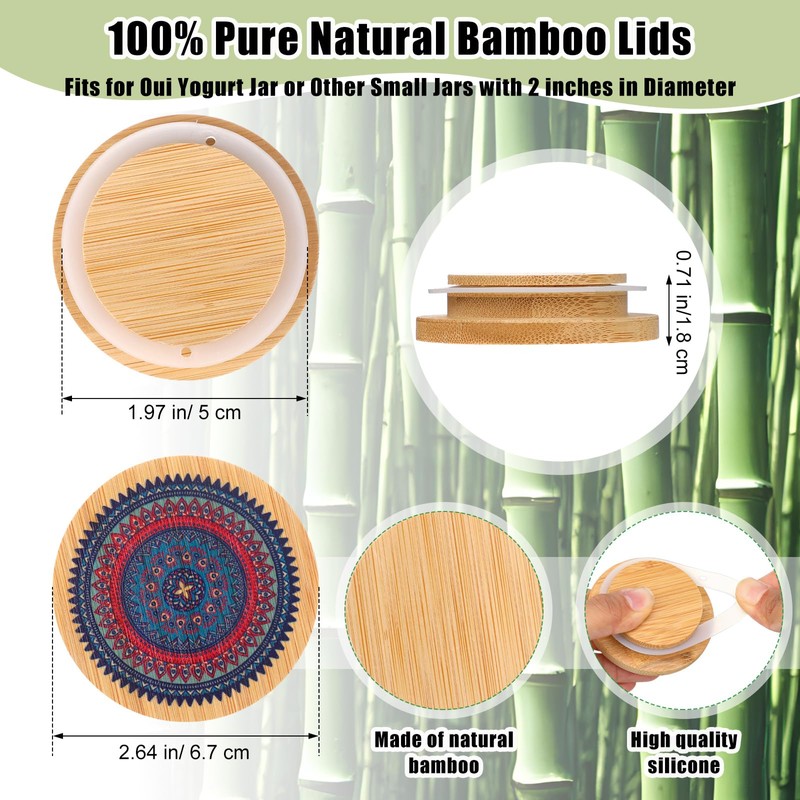 Yaomiao 12 Pieces Yogurt Jar Lids Set, Reusable Bamboo Mandala
