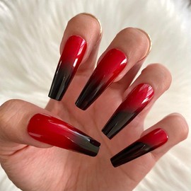 Yheakne Extra Long Coffin Ombre False Nails Shiny Ballerina False Nails French Gradient Clip on Nails Art Full Cover Acrylic Nails for Women Girls 24 Pieces (Style D)