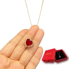 Collar En Forma De Corazón Con Relieve Rojo Moonberry De 14k Bordó