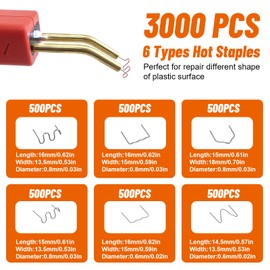 Afcabakila 3000 pcs Plastic Welding Staples, 6 Types Extra Large Wave Repair Welding Staples for Hot Stapler, 0.8mm 0.6mm Staple with Storage Box for Decoration,Fix Repair Car Bumpers, Plastic Cracks