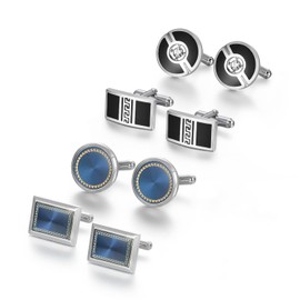 Wynameleri Best Man Gifts For Wedding Box - Scottish Diamond Cufflinks For Men, Navy Blue Stone Cufflinks, 4 Pairs Set