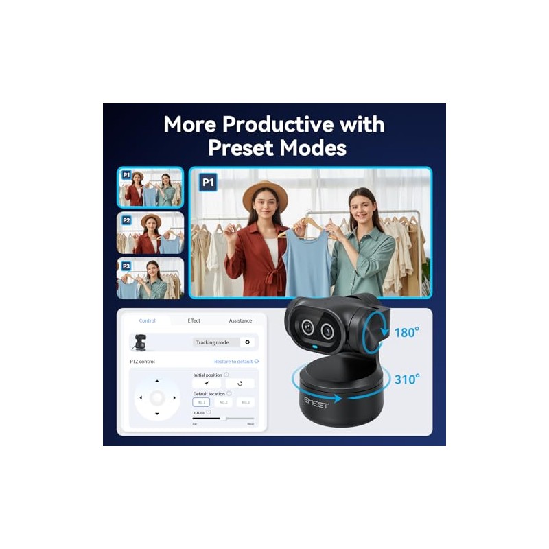 eMeet PIXY Webcam PTZ 4K con Doble Cámara Tecnología y