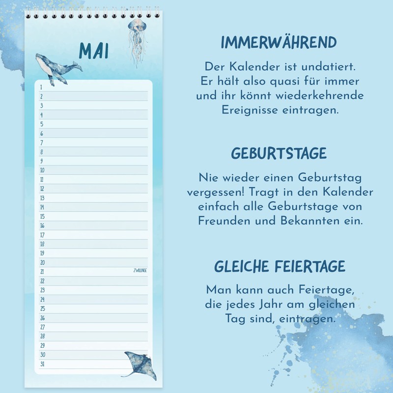 Birthday Calendar Year Independent - Perpetual Calendar - Everlasting -