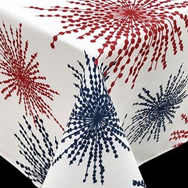 Red White Blue Celebration Fireworks Easy-Care Fabric Tablecloth (60"x84", White)