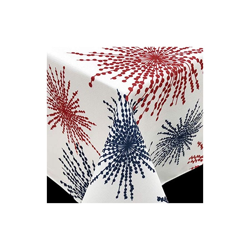 Red White Blue Celebration Fireworks Easy-Care Fabric Tablecloth (60"x84", White)