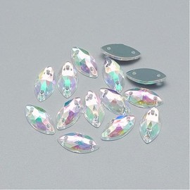 100x 12mm Horse Eye sew on Sparkly Mix Flat Back Rhinestone Teardrop Large Clear Silver Bead Diamante Gem Crystal Teardrop Pear Rhinestones 12mm Small AB Iridescent Sewing 2 Holes sew