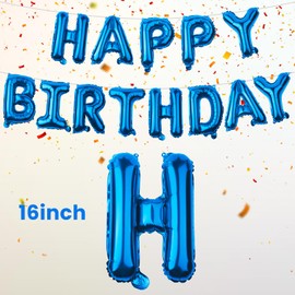 ROJINKADE 16 Inch Happy Birthday Balloons Banner Blue, Happy Birthday Foil Letter Balloons Birthday Bunting Banner Balloons for Kids Girls Boys Men Women Birthday Party Decorations Supplies