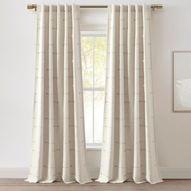 Lush Decor Boho Stripe Clip Jacquard Window Curtain Panels Pair 42" W x 84" L Neutral & Brown - Beige Curtains for Living Room - Modern Bedroom Curtains