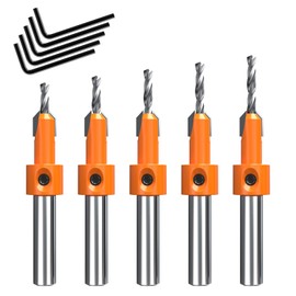 HUHAO 10mm Shank Countersink Drill Bit Set 2.8-4mmTapered Drill Bits Woodworking Carpentry Reamer with Pilot Screw Hole 5 Size Drill Bit Set for Wood（5 PCS Free Hex Key Wrench）