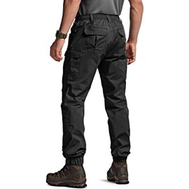 CQR Men's Flex Lightweight Joggers, Elastic Waist Drawstring Casual Pants, Tapered Fit Water Resistant Outdoor Cargo Pants, Squad Black, 42W x 30L
