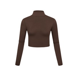 Kindcall Lightweight Mock Turtleneck Crop Tops Long Sleeve Casual Base Layer for Women or Teen Girls (1-Coffee, Small)