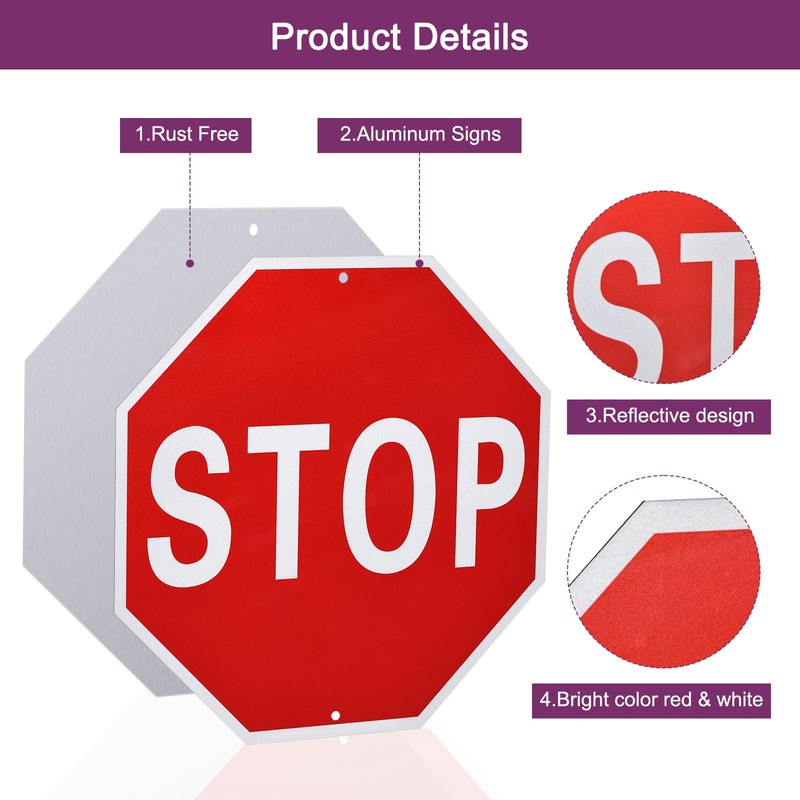 sourcing map 4pcs Stop Sign 12" x 12" Warning Reflective