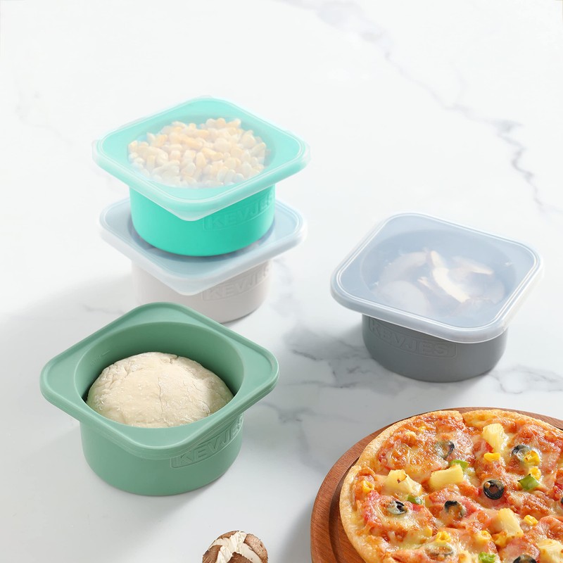 KEVJES Silicone Dough Proofing Proving Containers with Air-tight Lids-4 pack-500ml