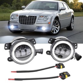 HMCYCI 4 Inch Fog Lights Assembly Compatible with Chrysler 300 2005-2010 Fog Lights Magnum 2005-2008 Fog Lights, LED Front Bumper DRL Amber Turn Signal Fog Lights, 6000K Super Bright, Pack of 2