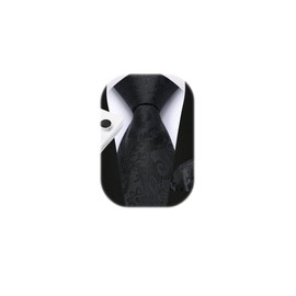 HISDERN Black Ties for Men Pre-tied Adjustable Ties Woven Paisley Necktie Handkerchief Wedding Business Formal Tie for Men