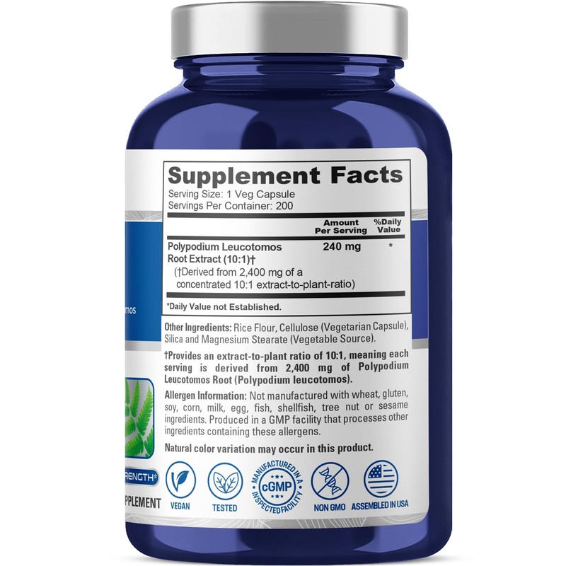 NusaPure Polypodium Leucotomos 10:1 Extract, 240 mg Equivalent to 2400mg