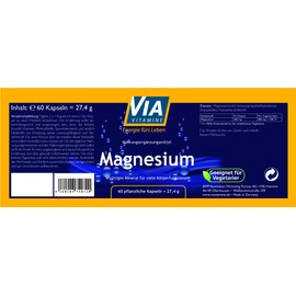 Magnesium 60 Capsules 200 mg Pure Natural, Vegan without Additives, Premium Quality from Germany