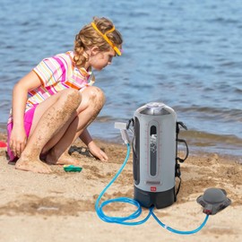 GXFCHYL Camping Shower, Portable Pressure Camp Shower, 12L Solar Shower with Detachable Shoulder Strap, Storage Bag, Air Pump, Hose with Showerhead