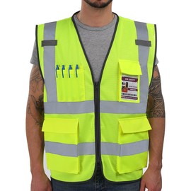 Dib Safety Reflective Vest Mesh, High Visibility Vest with Pockets and Zipper, Construction Work Vest ANSI Class 2, Yellow Mesh M