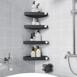 Sotfamily Plastic Shower Caddy Corner (For 90° Only), 4 Pack Adhesive Corner Shower Shelves for Bathroom Organizers and Storage, Black