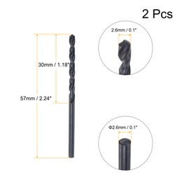 uxcell 6542 High Speed Steel Straight Shank Twist Jobber Drill Bit, Fully Ground Black Oxide Drill Bits 2.6mm Drill Diameter 57mm Total Length 2 Pcs
