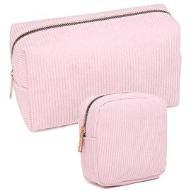 Cosmetic Bag Women's 2 Pieces Makeup Bag Small Mini Makeup Bag with Compartments Travel Makeup Bag for Women Organiser Toiletry Bag Small (Pink)