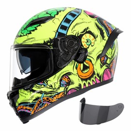 TRIANGLE Motorcycle Helmets Full face Helmet for Adults Men and Women Dual Visor with Internal Sunshield DOT Approved (Glossy Yellow, Large)