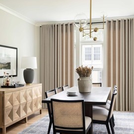 Taupe Linen Curtains 96 Inches Long for Living Room Bronze Grommet Rustic Farmhouse Semi Sheer Light Filtering Window Curtain Dining Room Thick Flax Linen Textured Drapes Mink Greige Burlywood Birch